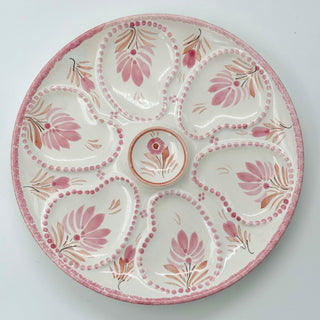 Oyster plate Quimper 60s Pink