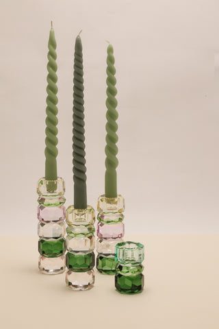 Kristall ljushållare, Mint/Grön/Mörk grön 7,5x4,5cm