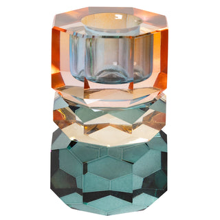 Kristall Ljusstake, Cyan/Persika/Rosa Ombre 7,5x4,5cm