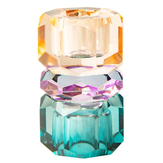Crystal Candlestick, Petrolium/Violet/Peach 7.5x4.5cm