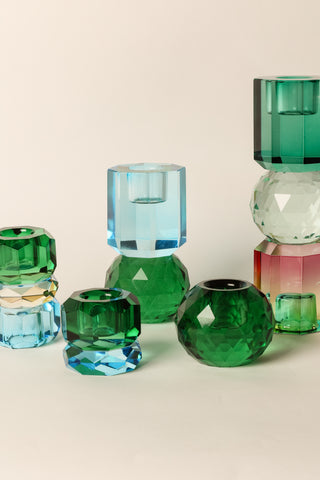 Kristall Ljusstake, Mörkgrön/Kobolt 10,6x6cm