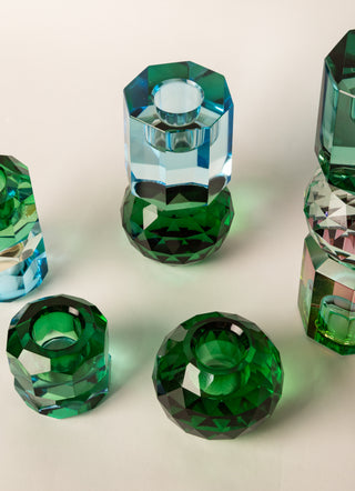 Kristall Ljusstake, Mörkgrön/Kobolt 10,6x6cm