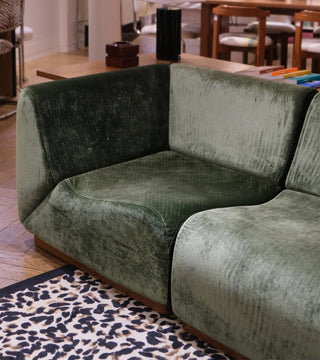 Rotondo Corner Module Olive Green Corduroy, Wooden Base