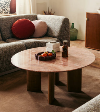 Coffee Table Carlotta, Pink Marble with Red Legs