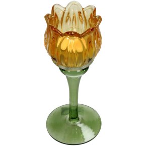 Candle Holder Flower Glass Yellow