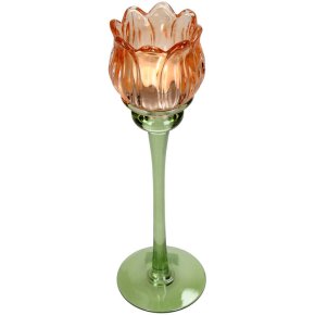 Candle Holder Flower Glass Orange
