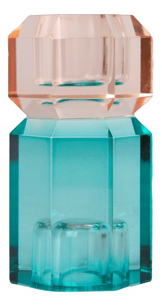 Kristall Ljusstake, peach, petrol, 9,5x5 cm