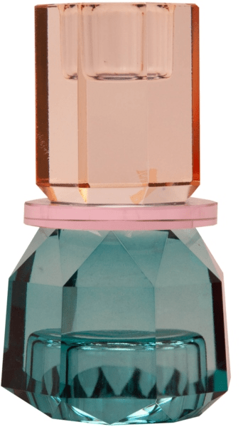 Kristall Ljushållare, petrol, rosa, peach, 7x13 cm