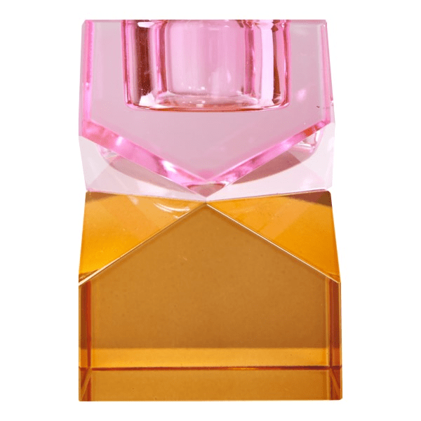 Kristall Ljusstake, rosa/bärnsten, 8,5x6x6 cm