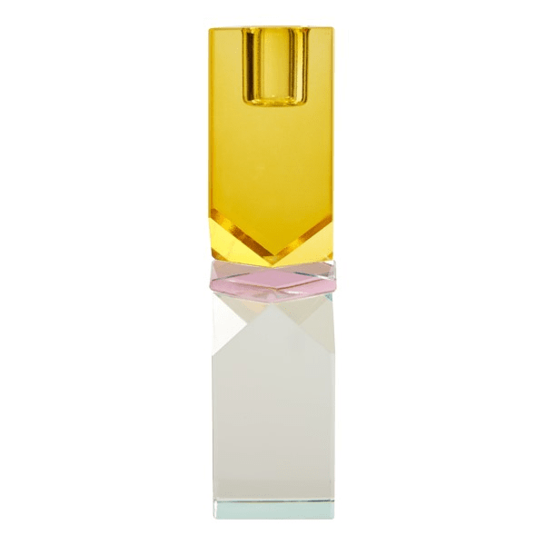 Kristall Ljusstake, gul/rosa/ljus mint, 16x4x4 cm